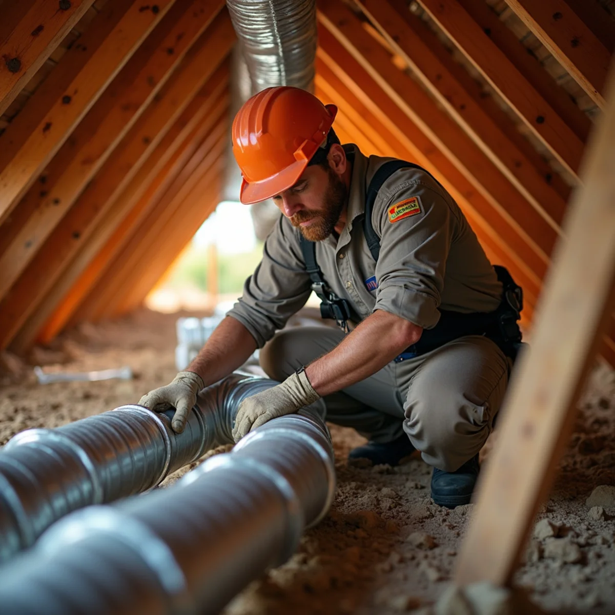 Insulated HVAC ductwork running through a hot Apache Junction attic