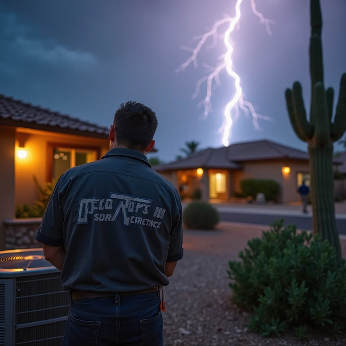Lightning striking over Apache Junction during a monsoon storm near the Superstition Mountains
