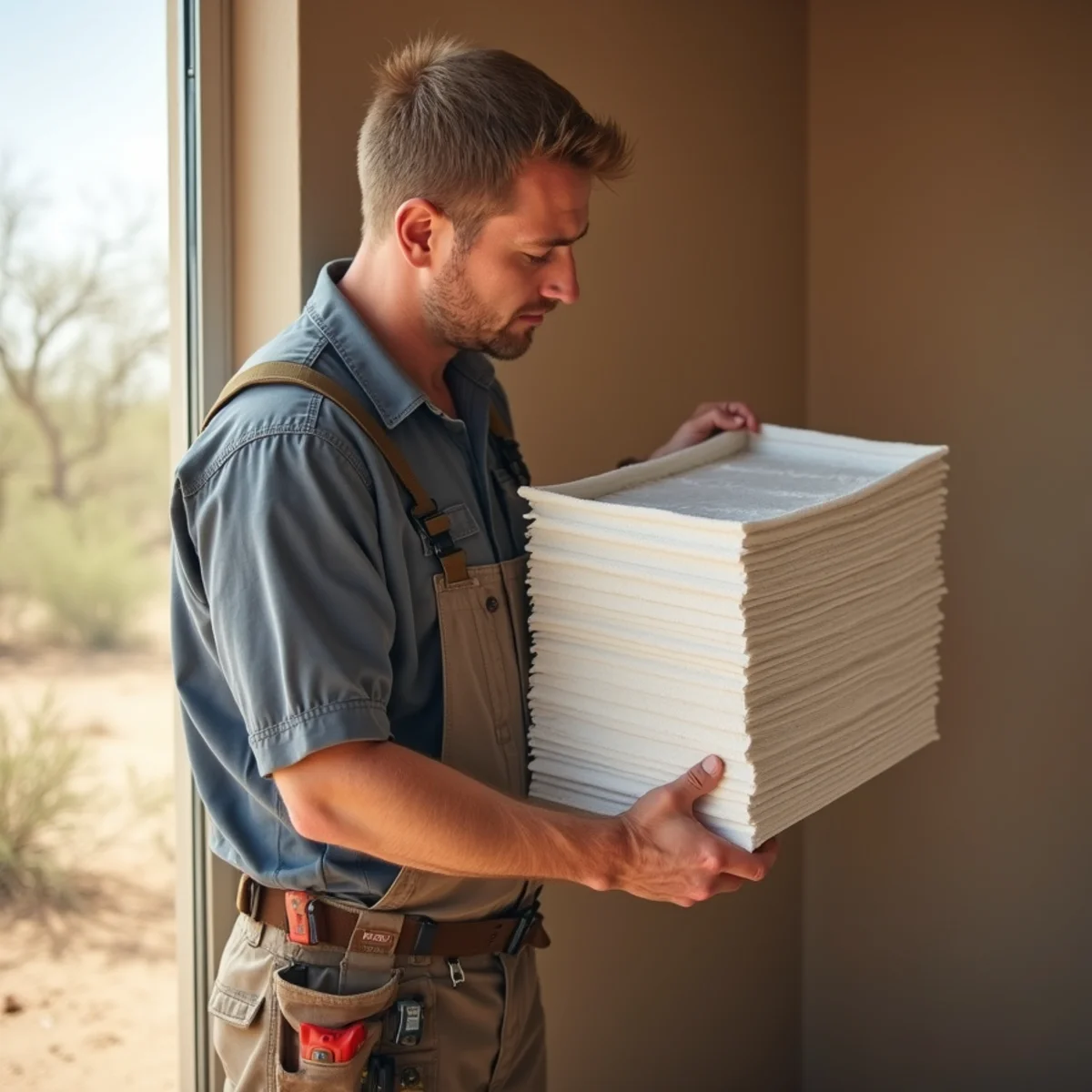 Clean and dust-clogged air filters side by side from an Apache Junction desert home
