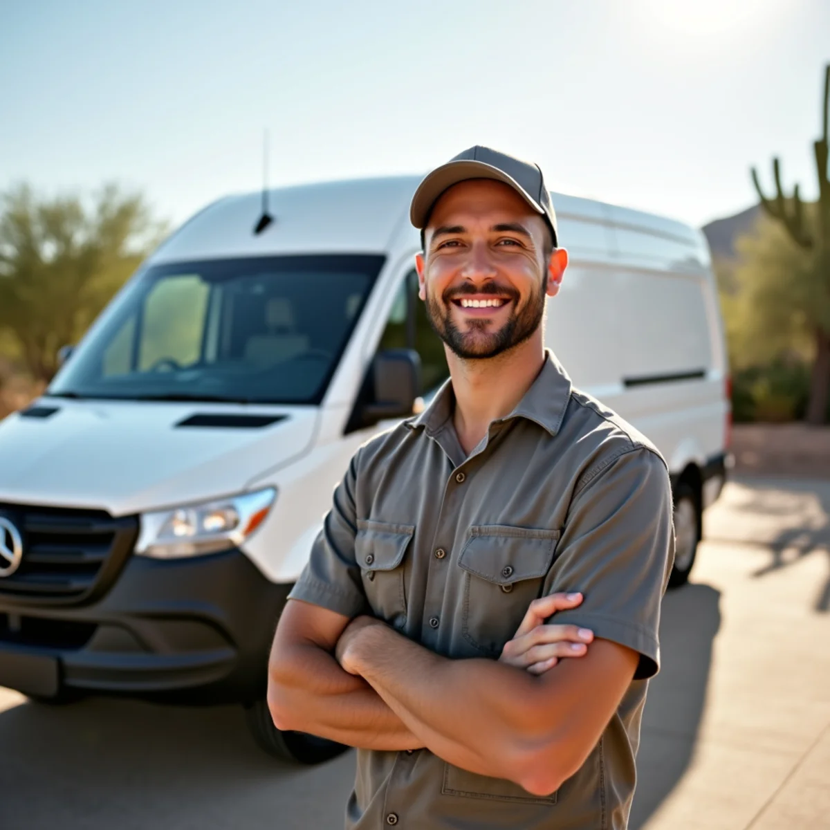 Local HVAC technician and branded service van in Apache Junction, Arizona
