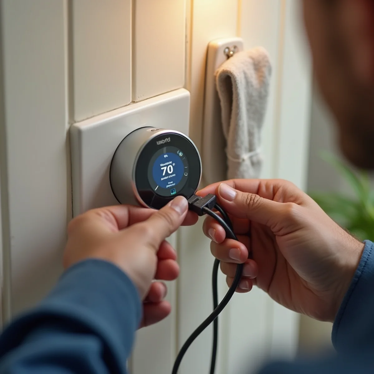 Close-up of smart thermostats & remote monitoring work by an Apache Junction, AZ technician